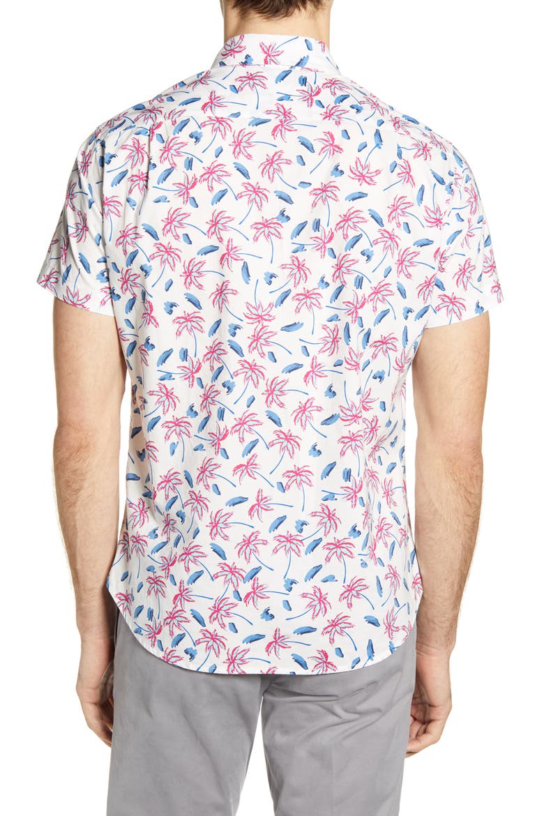 Riviera Slim Fit Tropical Short Sleeve Button-Down Shirt, Alternate, color, PALM DOT COM FUSCHIA PURPLE