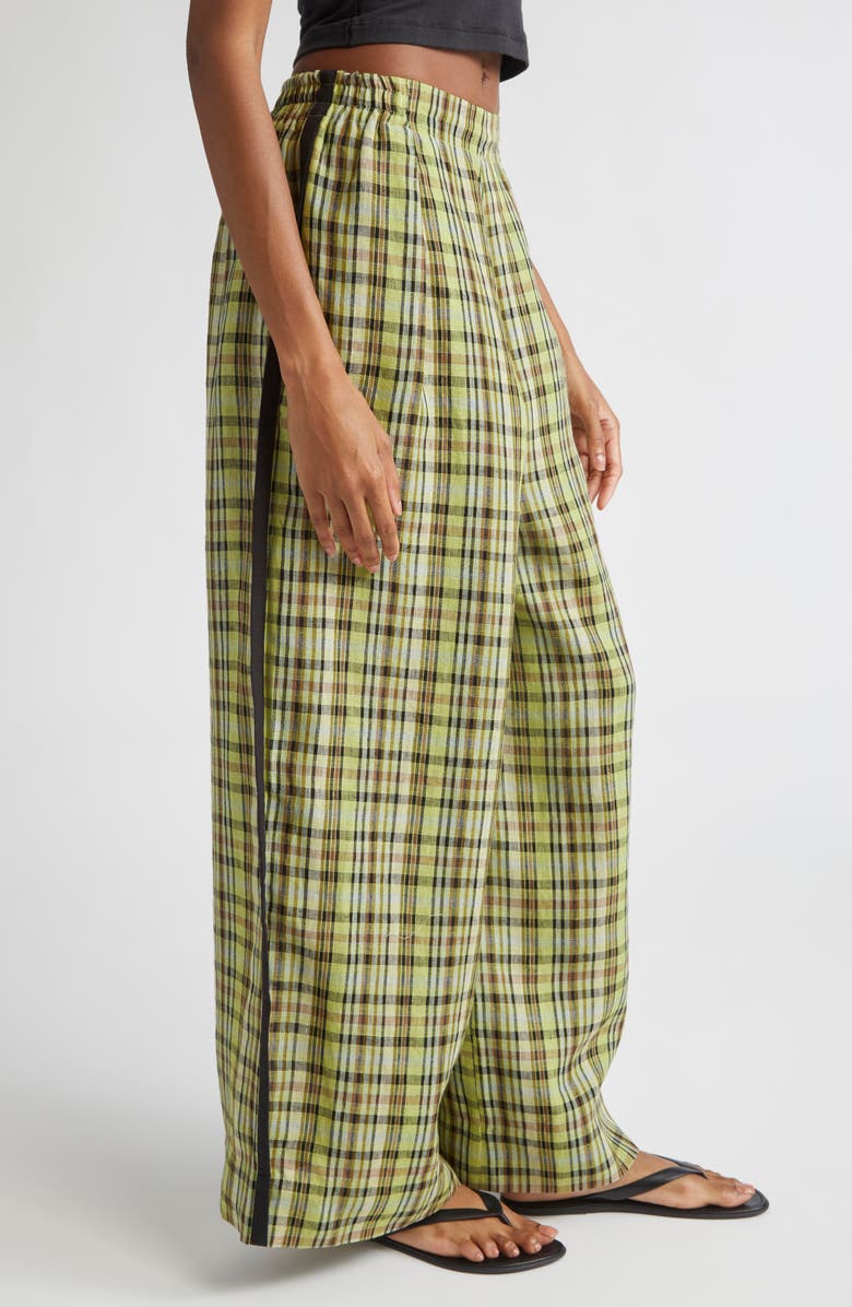 ZANKOV Benjamin Plaid Linen Wide Leg Trousers, Alternate, color, Peridot Multi