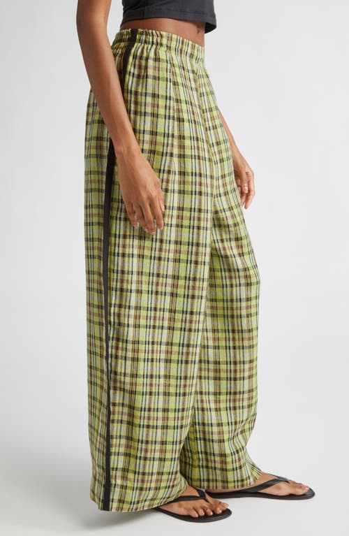 Zankov Benjamin Plaid Linen Wide Leg Trousers In Green