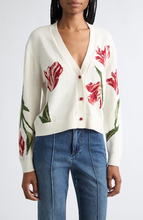 Bradley Intarsia Floral Cotton Blend Cardigan