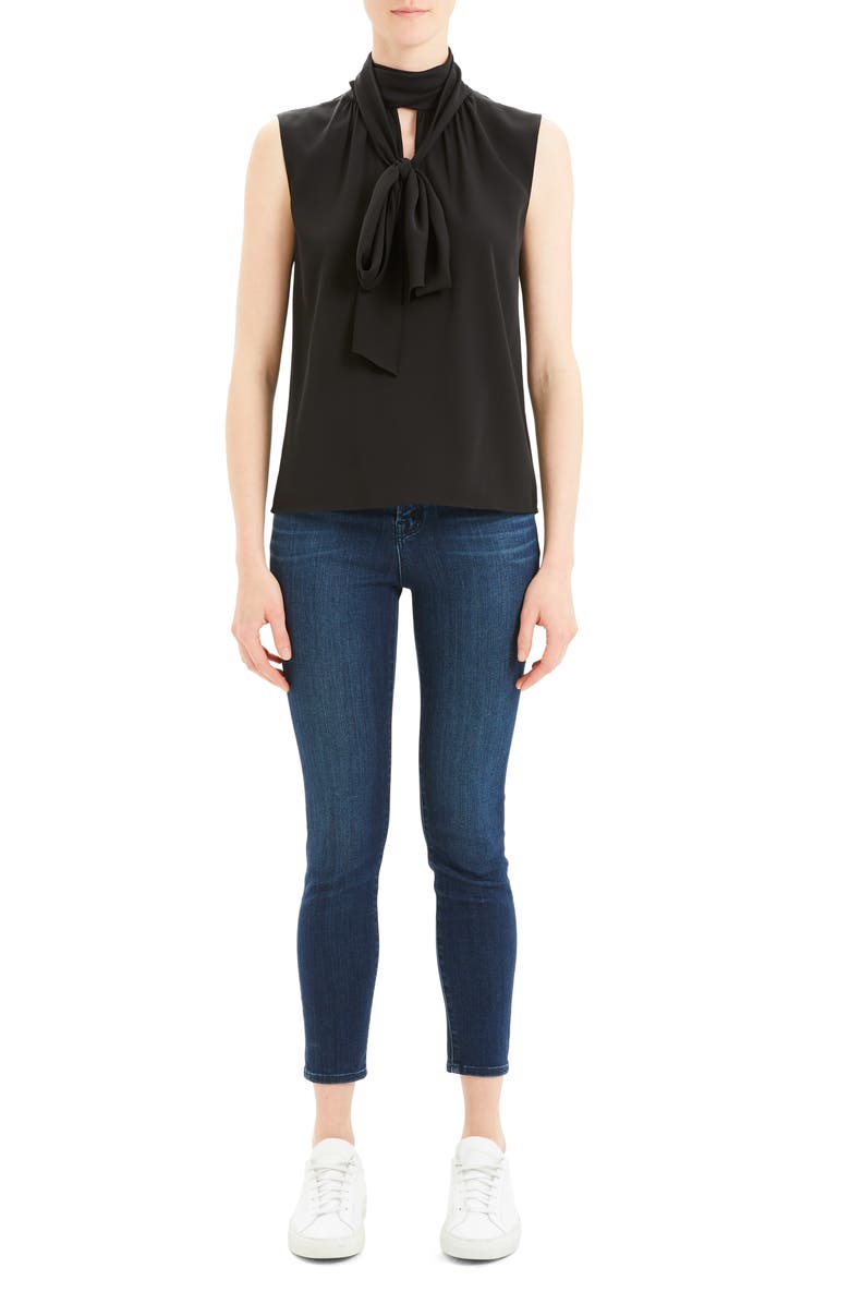 Theory Scarf Tie Sleeveless Stretch Silk Blouse, Alternate, color, 