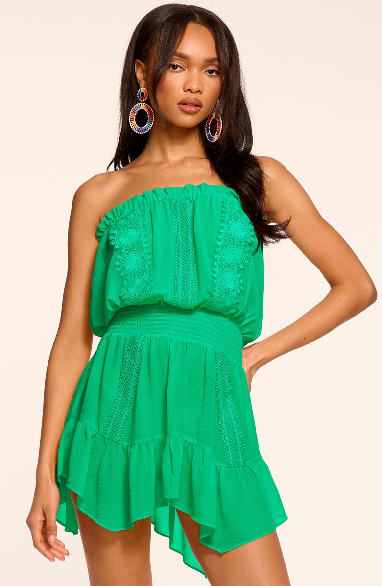 Ramy Brook Norika Embroidered Detail Strapless Cover-Up Minidress, Alternate, color, 