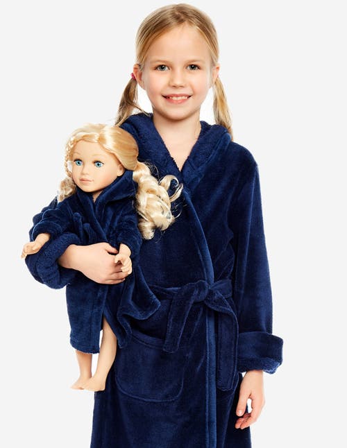 Leveret Girls Fleece Hooded Robe With Matching Doll Robe In Blue