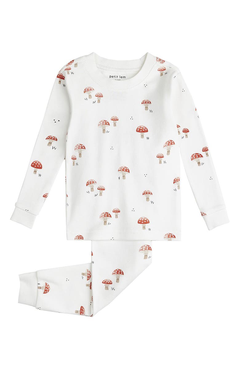 Petit Lem Kids' Mushroom Print Fitted Cotton Two-Piece Pajamas, Main, color, 