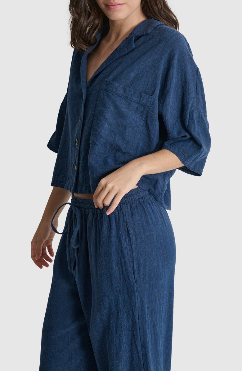 DKNY Convertible Collar Linen Blend Shirt, Alternate, color, 