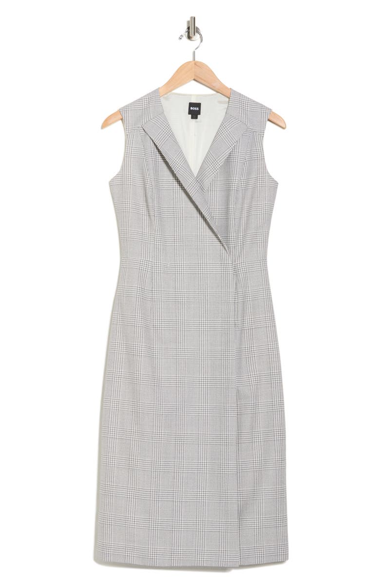 BOSS Dimala Plaid Virgin Wool Blazer Dress, Alternate, color, Grey/ White