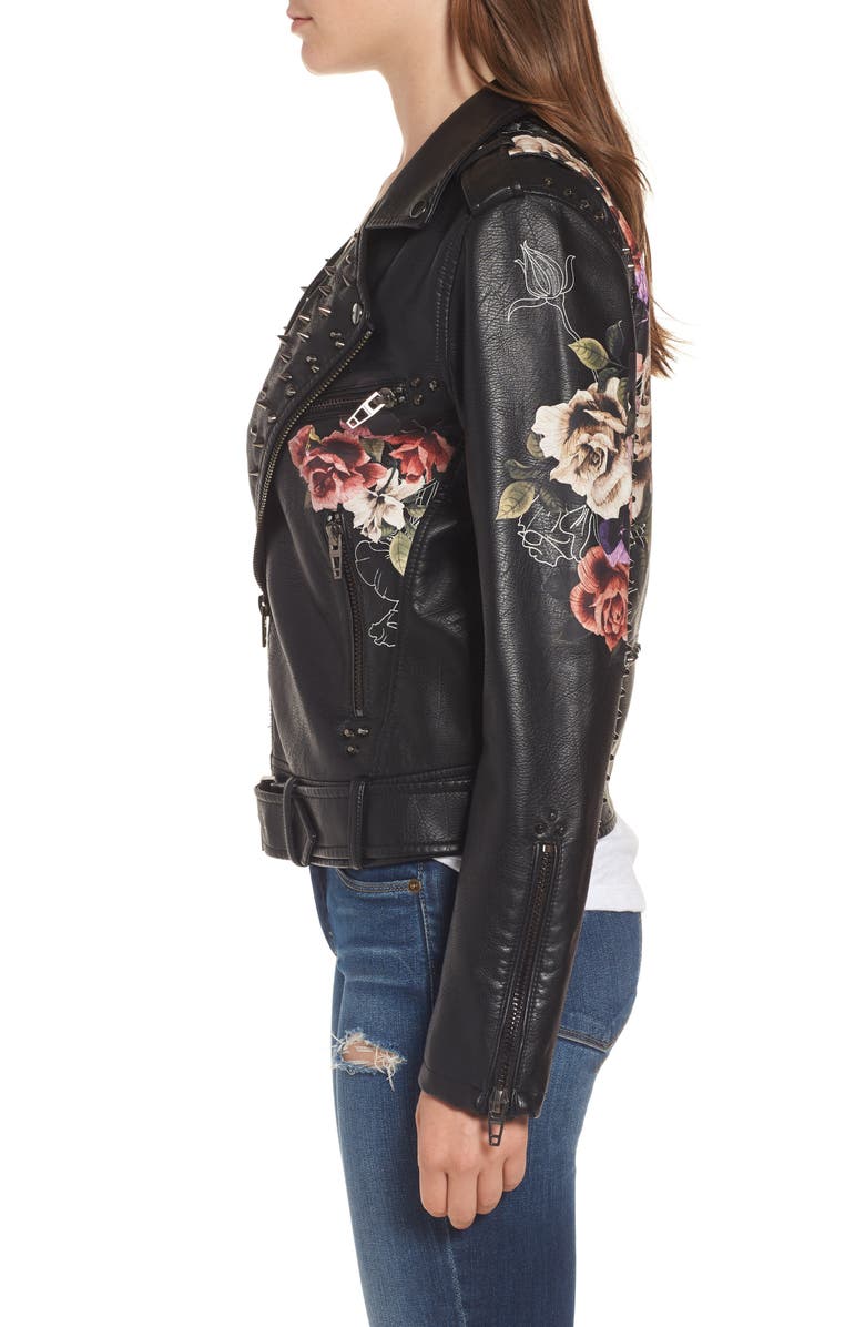 BLANKNYC Printed Faux Leather Moto Jacket, Alternate, color, 