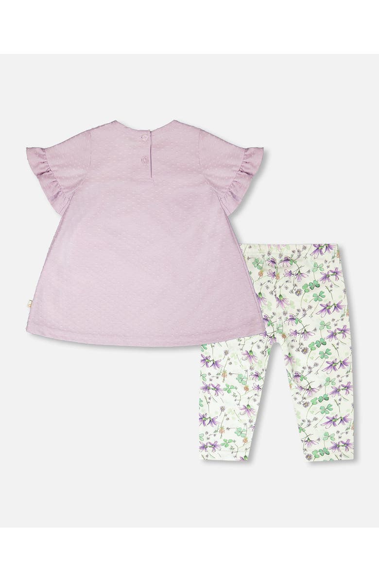 Deux par Deux Jersey Tunic and Cotton Capri Flowers Set, Alternate, color, Lavender And Green Flowers