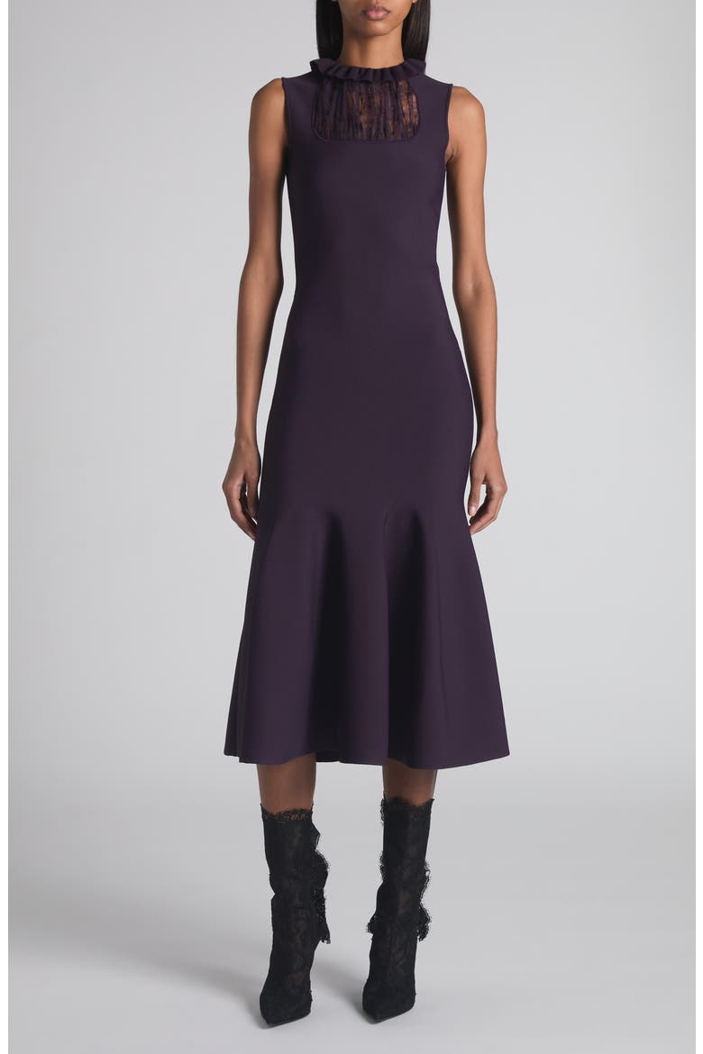 Lace Panel Flared Midi Dress, Main, color, VIOLET