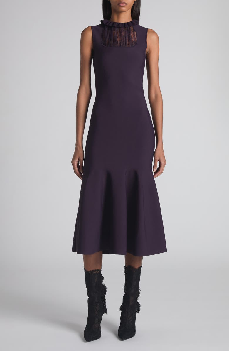 McQueen Lace Panel Flared Midi Dress, Main, color, Violet