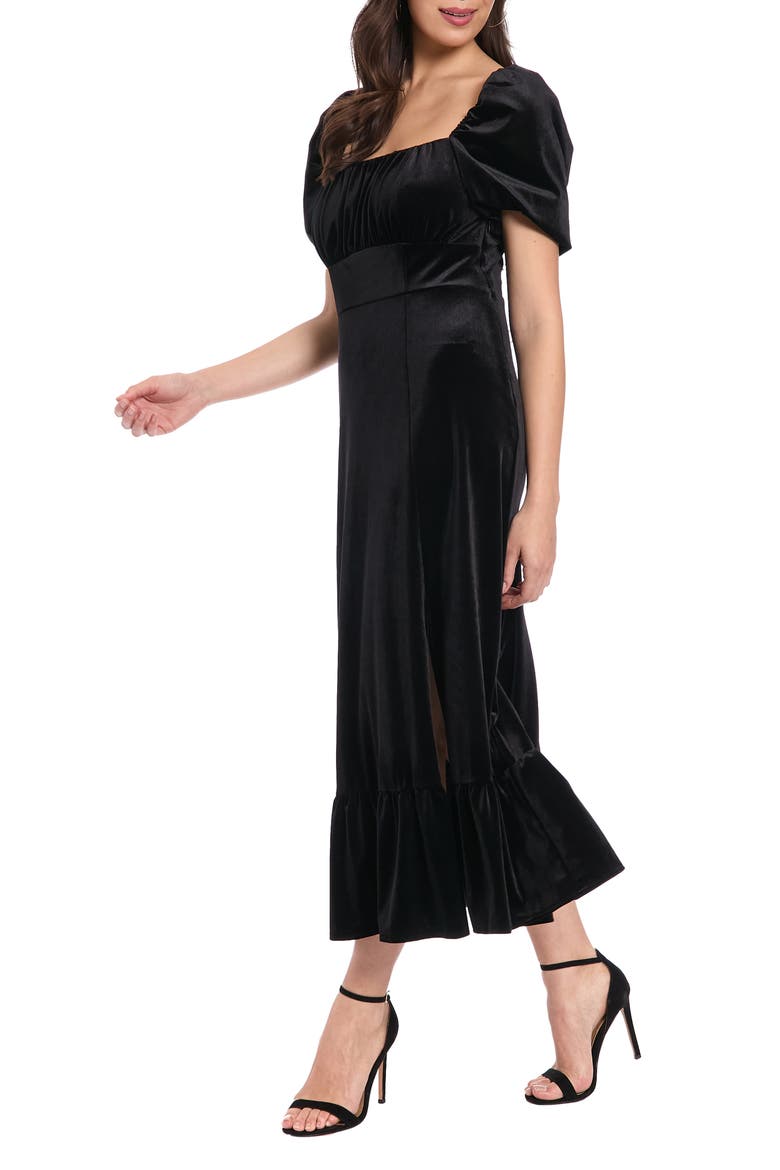 Square Neck Velvet Midi Dress, Alternate, color, BLACK