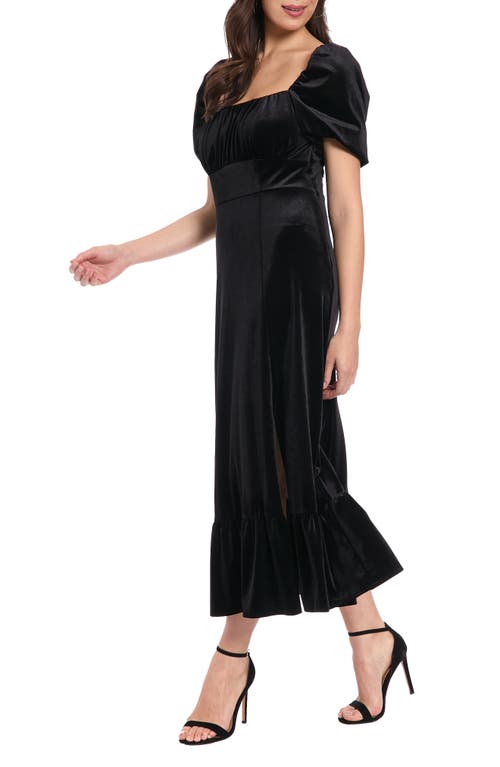 London Times Square Neck Velvet Midi Dress In Black