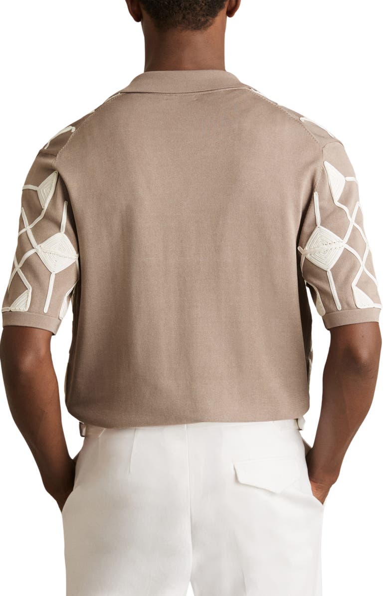 Reiss Terrazzo Soutache Short Sleeve Cardigan, Alternate, color, Taupe Brown