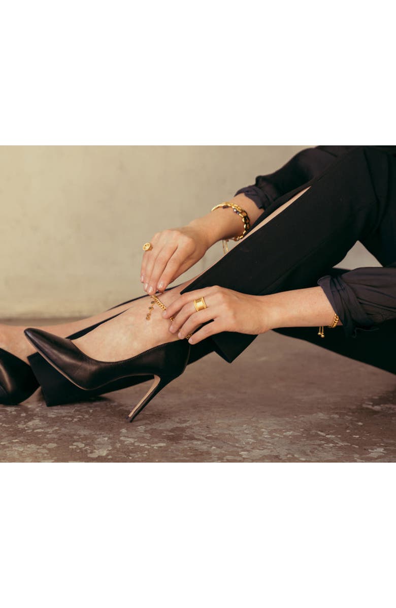 ZARUX Cuban Link Anklet with black onyx, Alternate, color, Yellow Gold