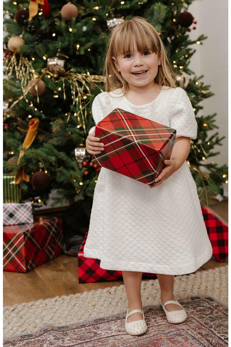 Girls' Quilted Puff Sleeve Dress, Kids, Alternate, color, Soft White Quilted
