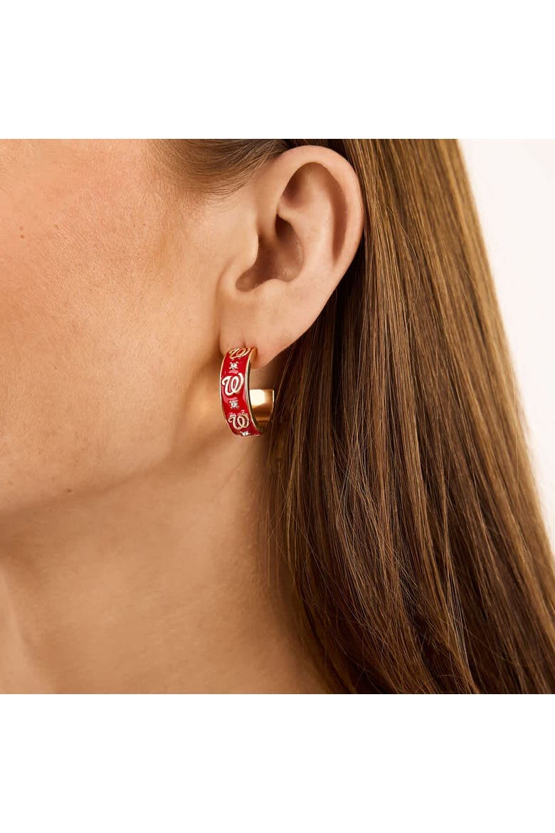 x BaubleBar Washington Nationals Enamel Hoop Earrings, Alternate, color, Gold
