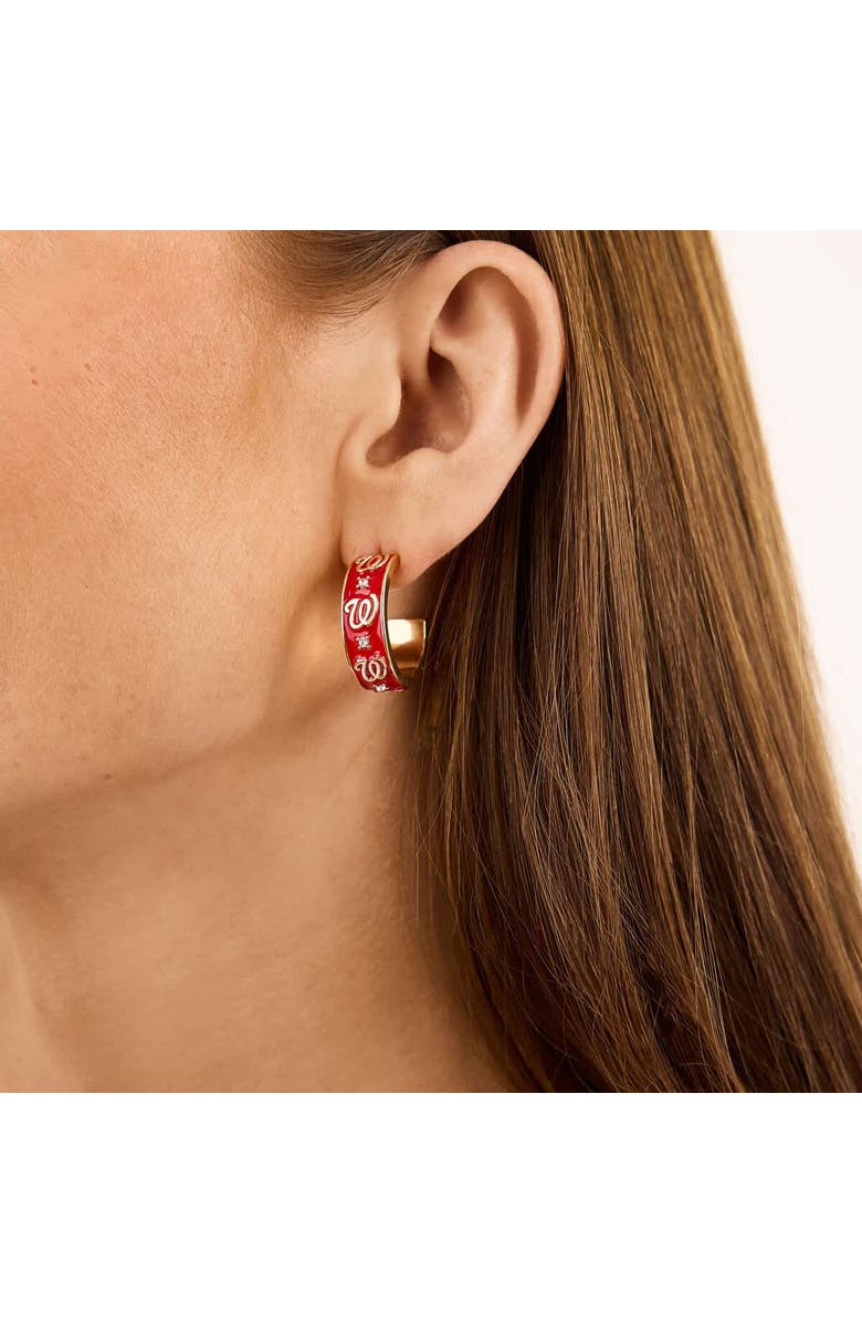 WEAR by Erin Andrews x BaubleBar Washington Nationals Enamel Hoop Earrings, Alternate, color, Gold