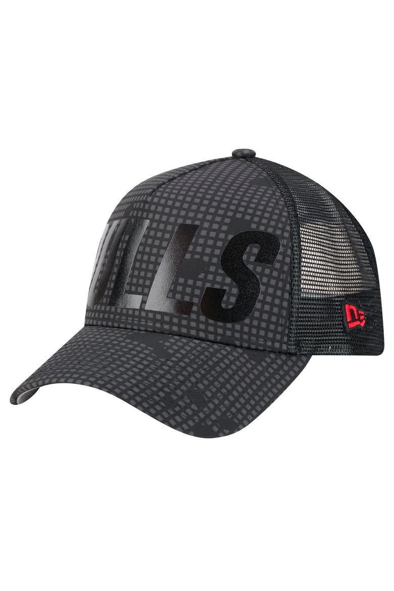 Men's New Era Black Chicago Bulls Midnight Ink Tonal A-Frame Trucker 9FORTY Adjustable Hat, Alternate, color, Black