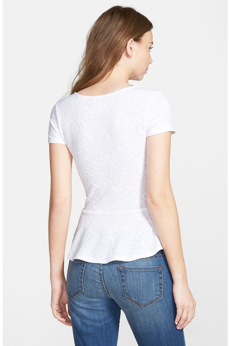 Frenchi® Jacquard Peplum Tee, Alternate, color, WHITE