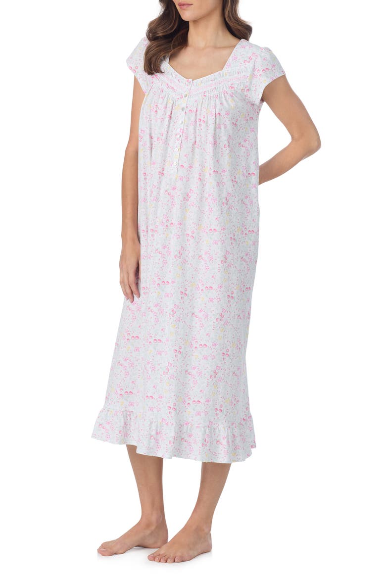Cap Sleeve Cotton Jersey Nightgown, Alternate, color, WHITE MULTI