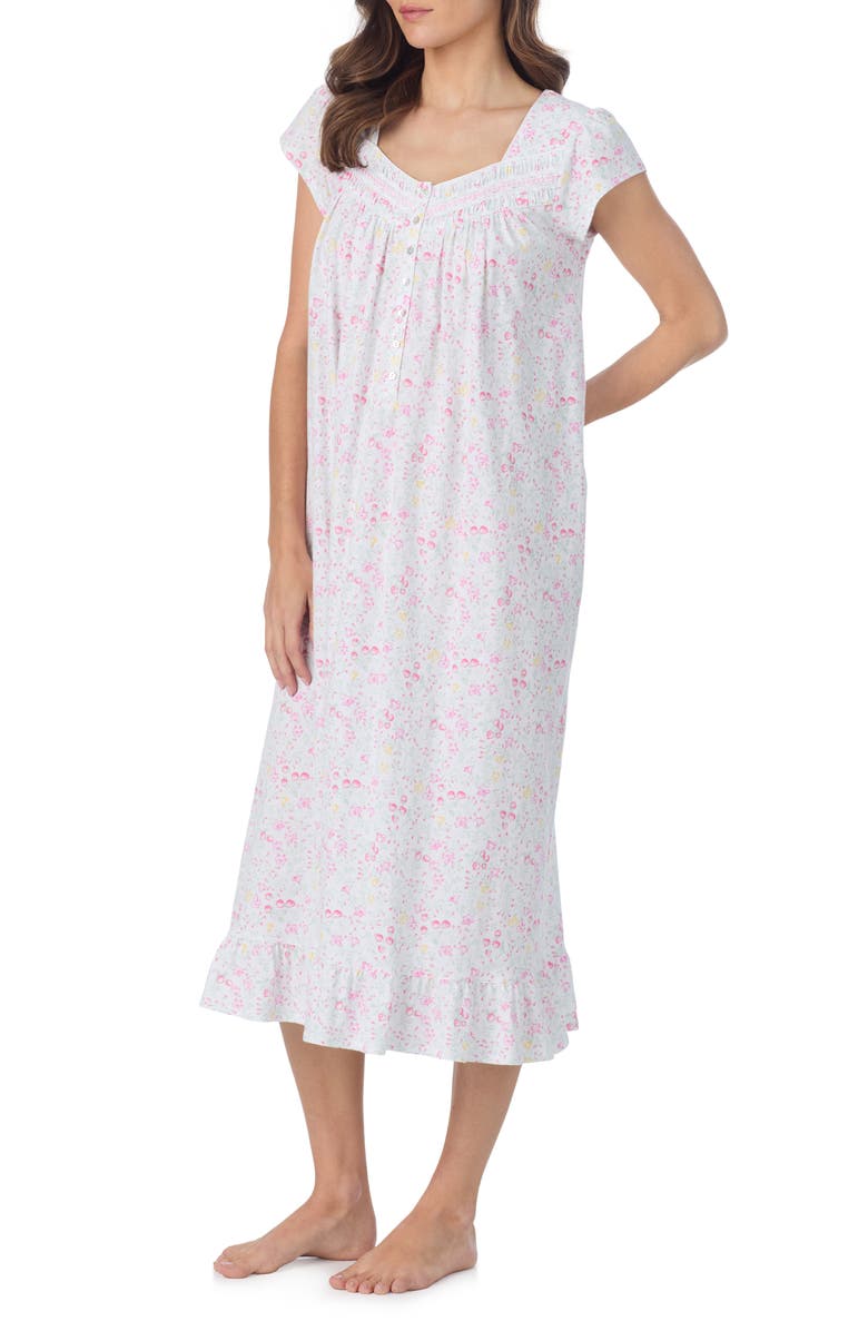 Eileen West Cap Sleeve Cotton Jersey Nightgown, Alternate, color, White Multi
