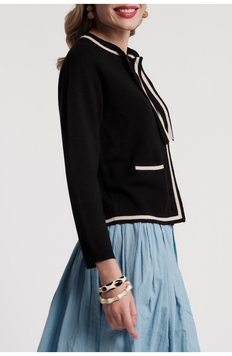 Frances Valentine Border Tie Neck Cardigan, Alternate, color, Black/Oyster