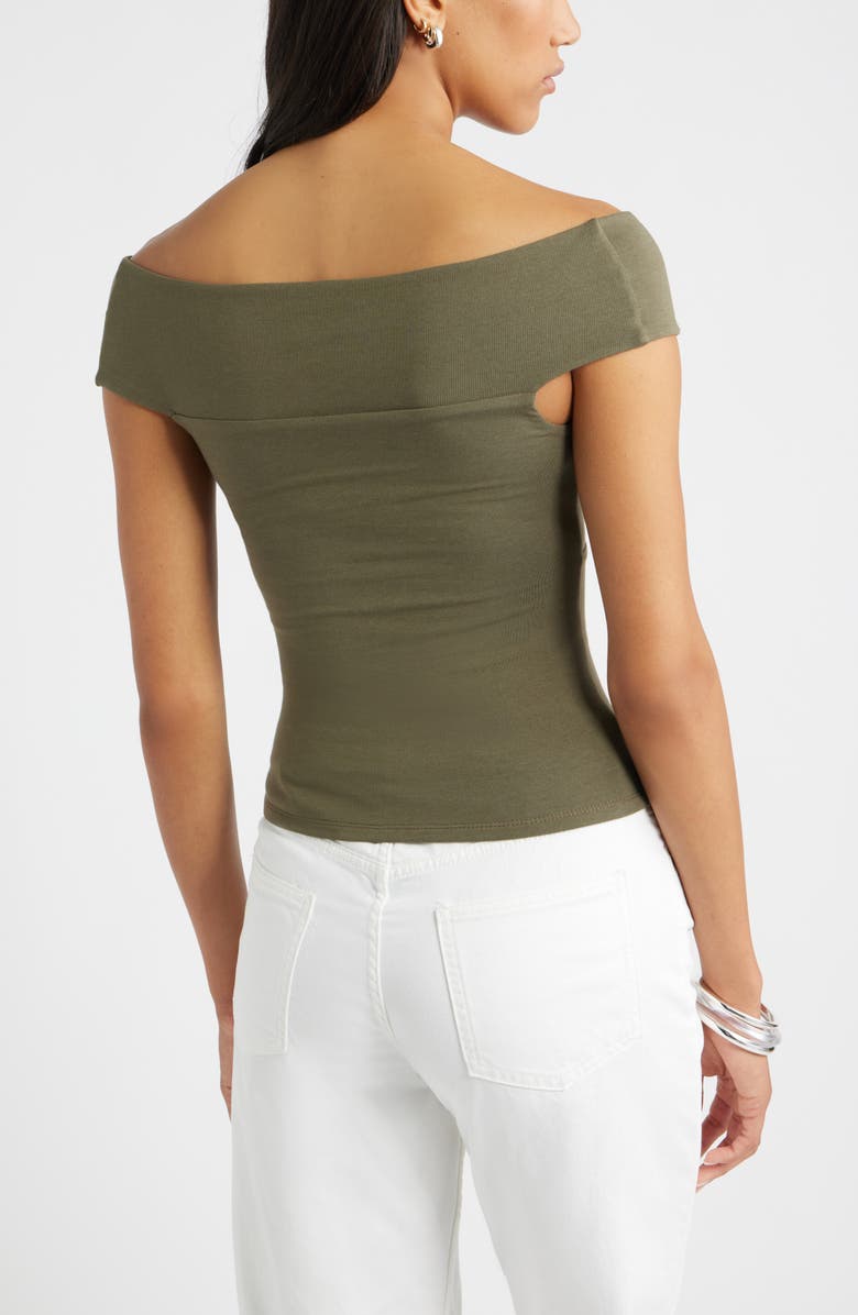 Open Edit Twist Front Off the Shoulder Top, Alternate, color, Olive Sarma