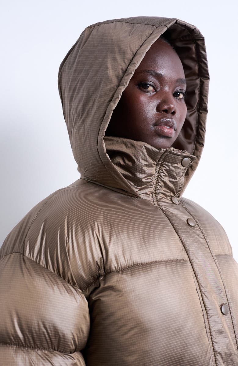 Topshop Hooded Puffer Jacket, Alternate, color, Brown