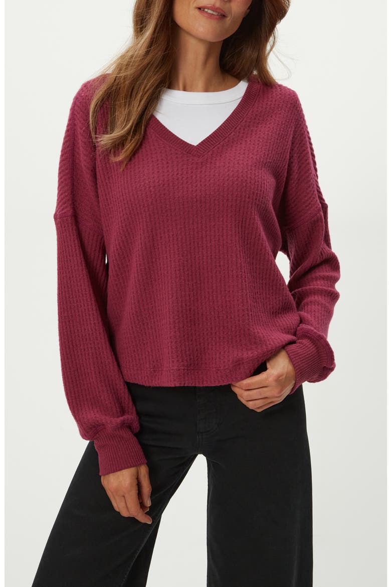 Salma Waffle Stitch V-Neck Knit Top, Alternate, color, GARNET