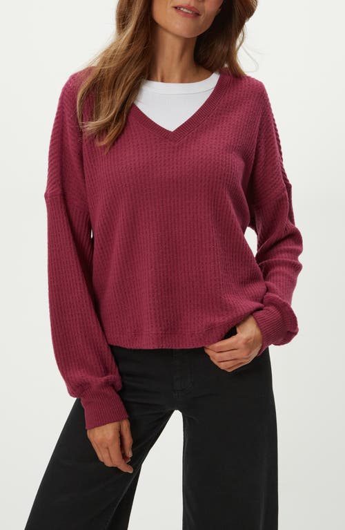 Michael Stars Salma Waffle Stitch V-neck Knit Top In Burgundy