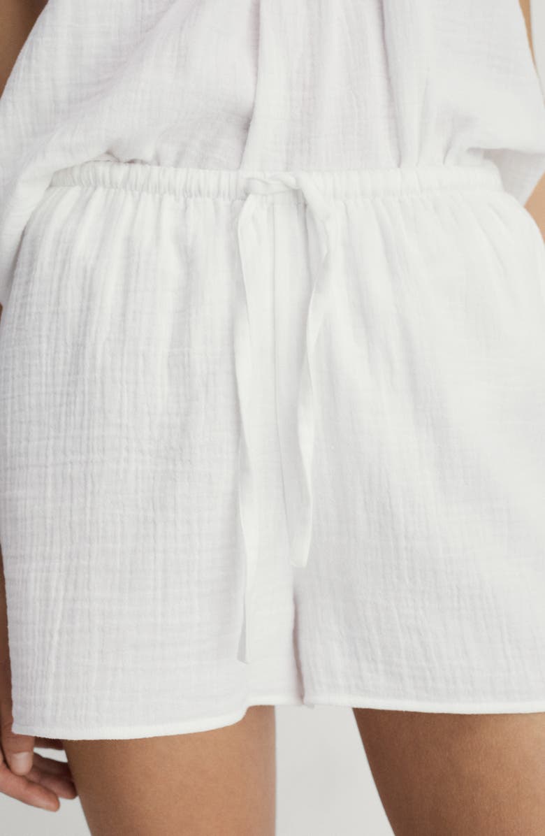 MANGO Cotton Drawstring Waist Pajama Shorts, Alternate, color, White