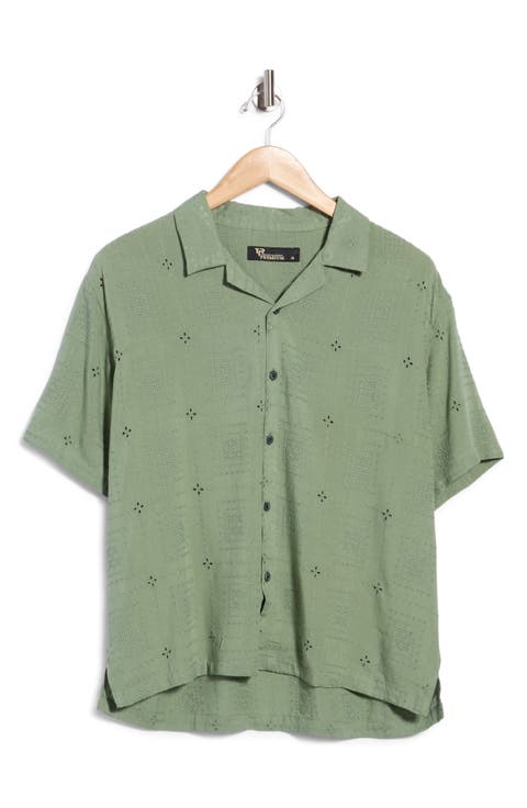 Floral Eyelet Embroidered Boxy Fit Camp Shirt