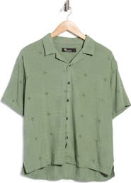 T.R. PREMIUM Floral Eyelet Embroidered Boxy Fit Camp Shirt