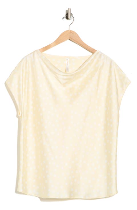 Cowl Neck Cap Sleeve Satin Top (Plus)