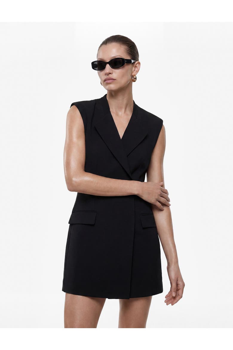 Sleeveless Notched Collar Mini Blazer Dress, Alternate, color, BLACK