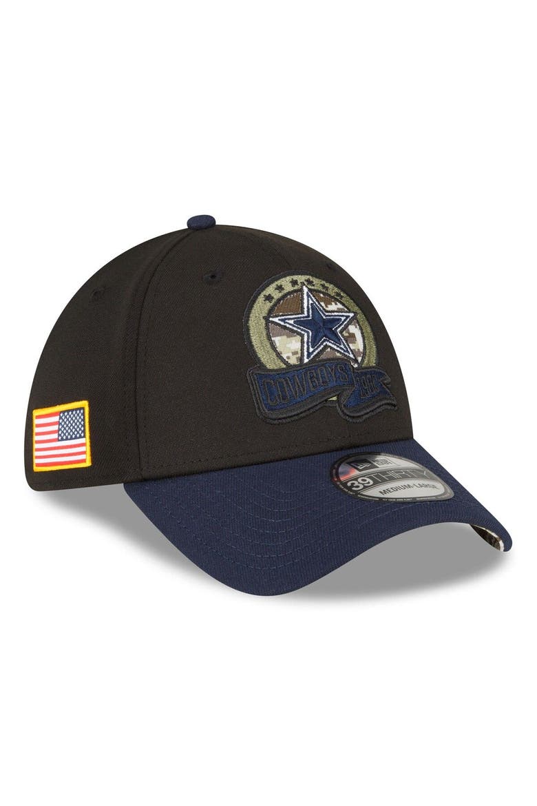 Men's New Era Black/Navy Dallas Cowboys 2022 Salute To Service 39THIRTY Flex Hat, Main, color, Black