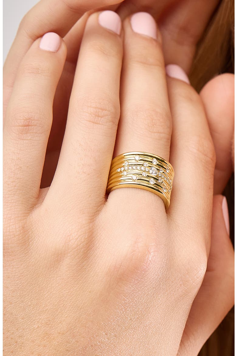 18K Gold Cleo Natural Diamond Fluted Wide Ring (Online Trunk Show), Alternate, color, 18K YELLOW GOLD/ DIAMOND