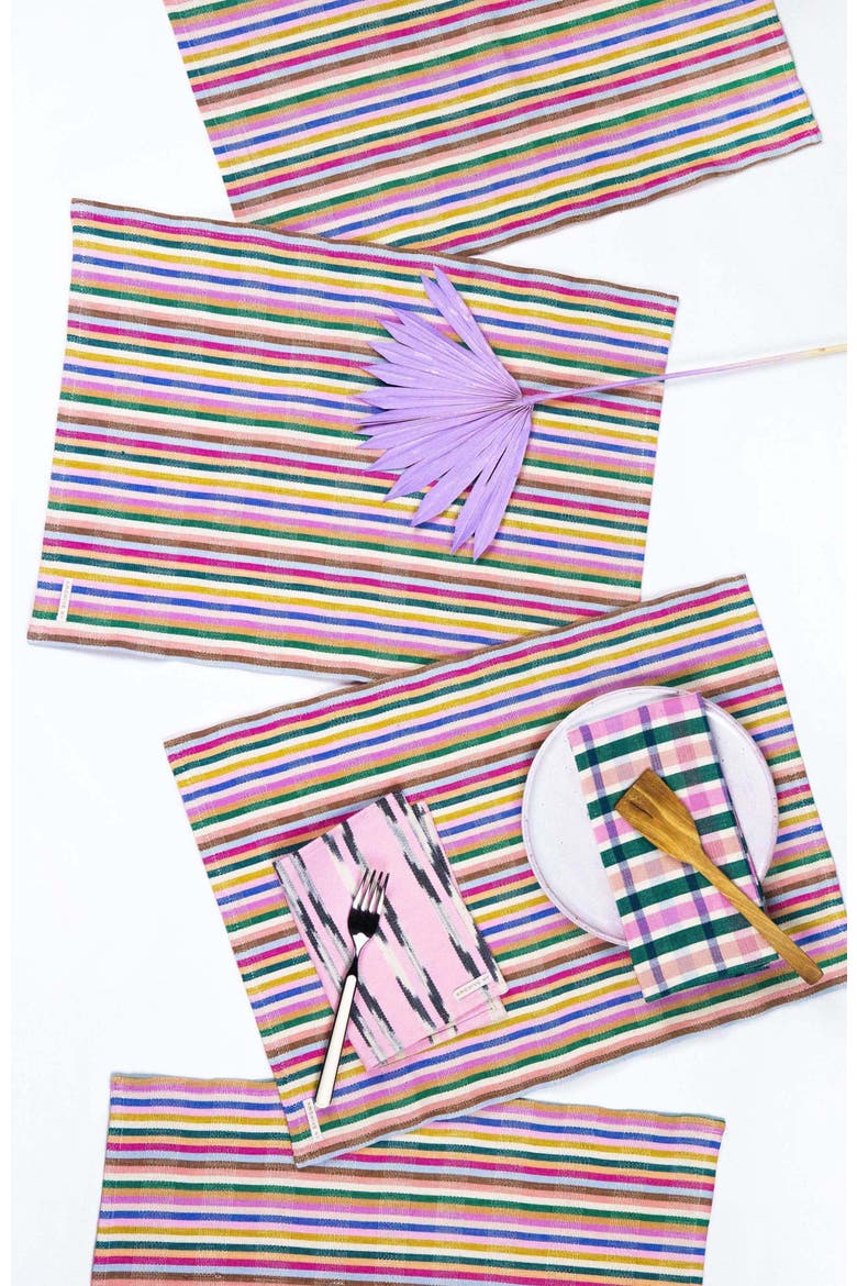 Valentina Rainbow Striped Handwoven Cotton Placemats, Set of 4, Main, color, Rainbow