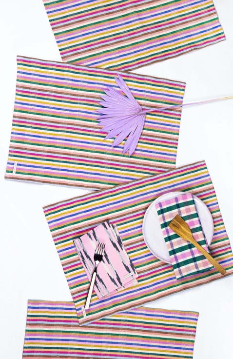 Valentina Rainbow Striped Handwoven Cotton Placemats, Set of 4