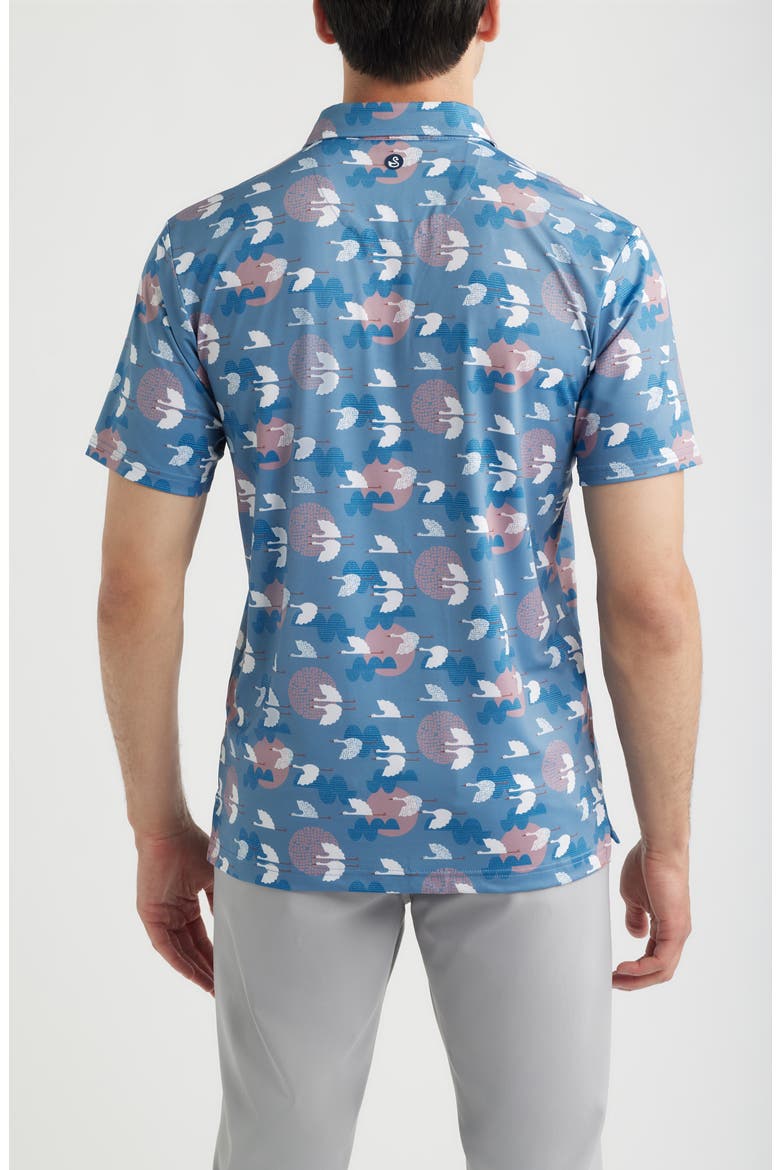 Windward Bird Print Performance Golf Polo, Alternate, color, BLUE SHADOW