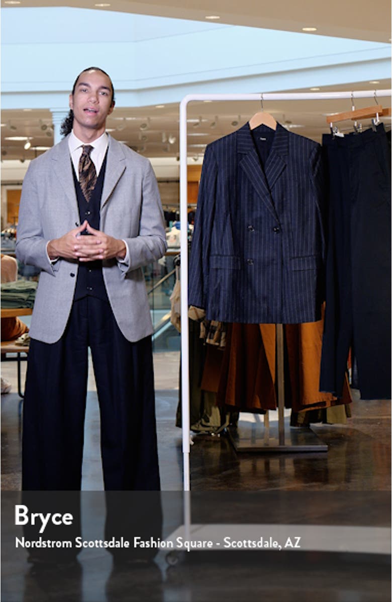 Pinstripe Double Breasted Slim Fit Virgin Wool Suit Jacket, sales video thumbnail