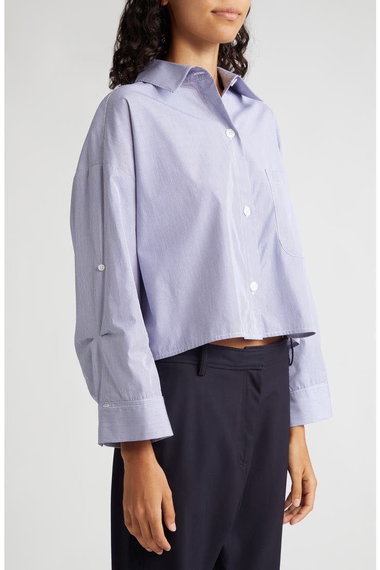 Next Ex Stripe Crop Cotton Button-Up Shirt, Alternate, color, MIDNIGHT/ WHITE
