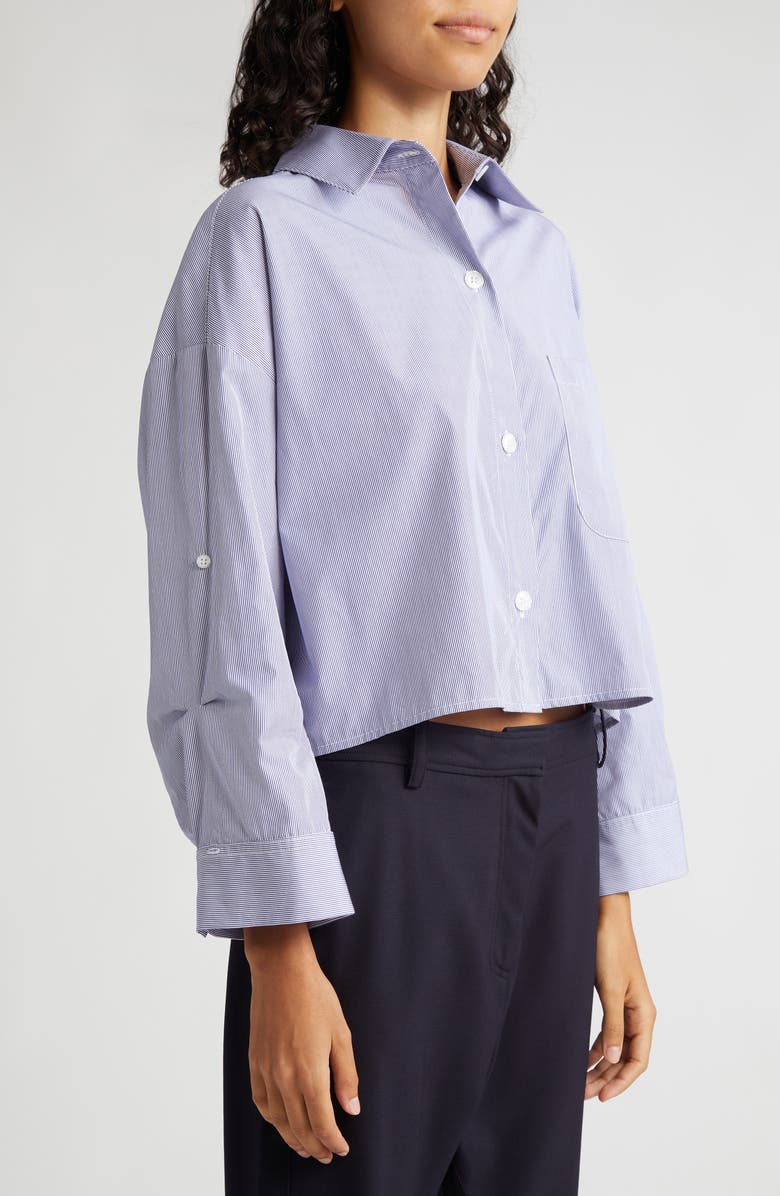 TWP Next Ex Stripe Crop Cotton Button-Up Shirt, Alternate, color, Midnight/ White