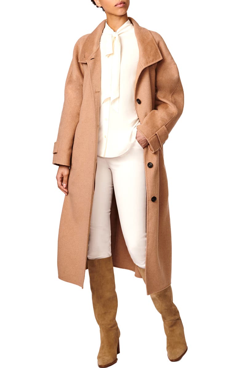 Bernardo Longline Double Face Wool Blend Coat, Alternate, color, Camel
