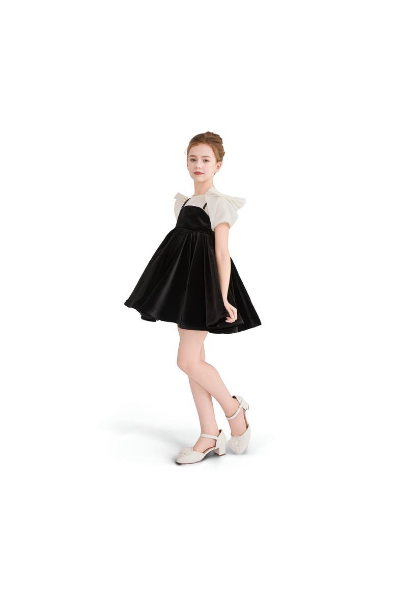 Onyx Velvet Bow Dress, Alternate, color, Black