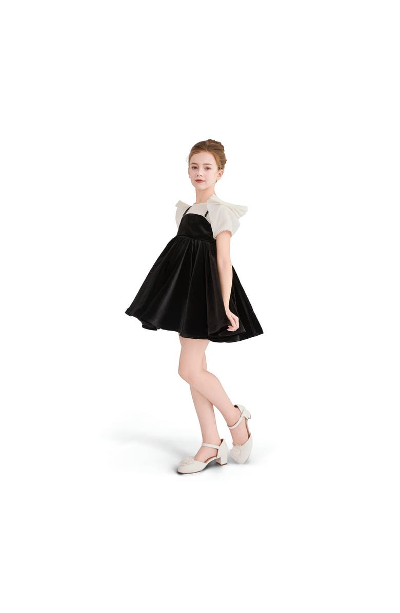 Tulleen Onyx Velvet Bow Dress, Alternate, color, Black