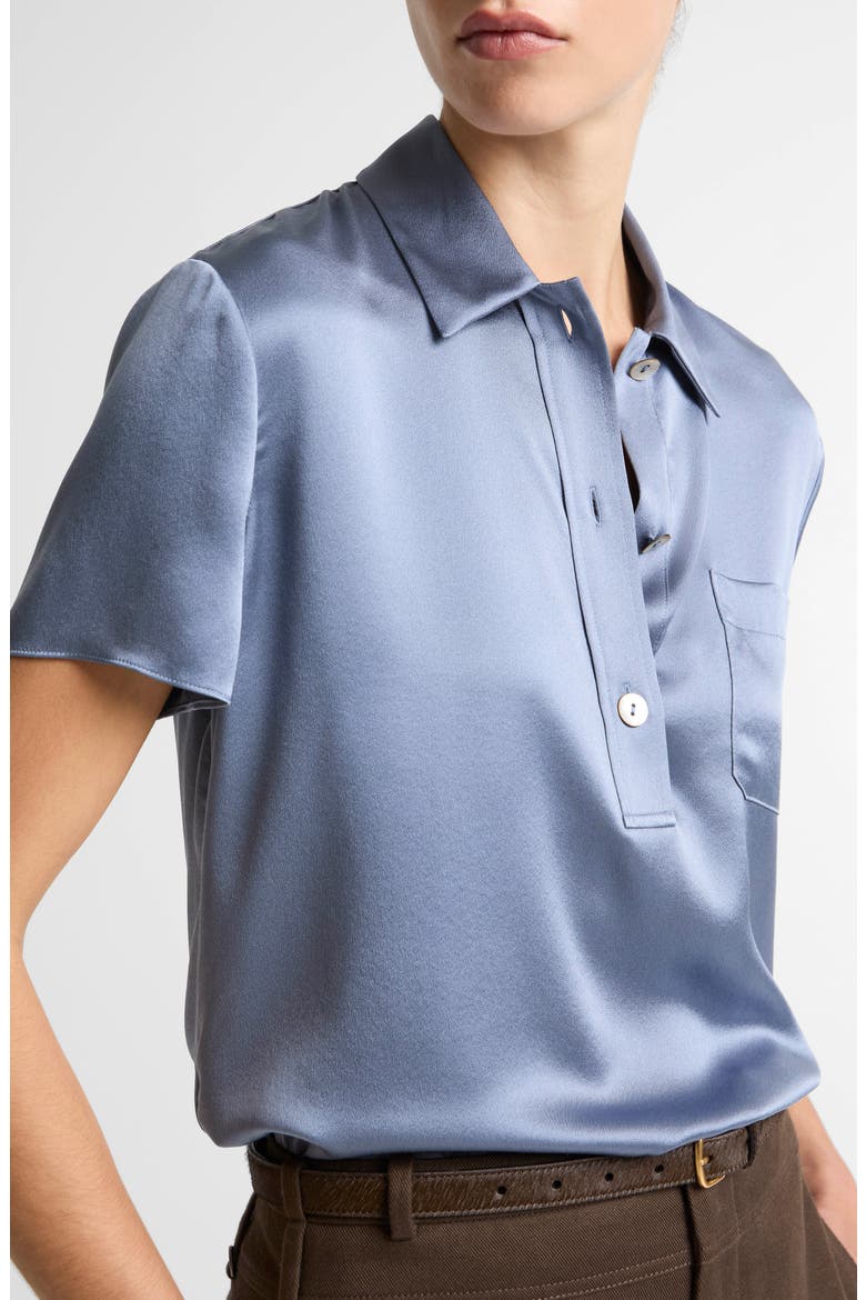 Silk Satin Polo, Alternate, color, AZUL
