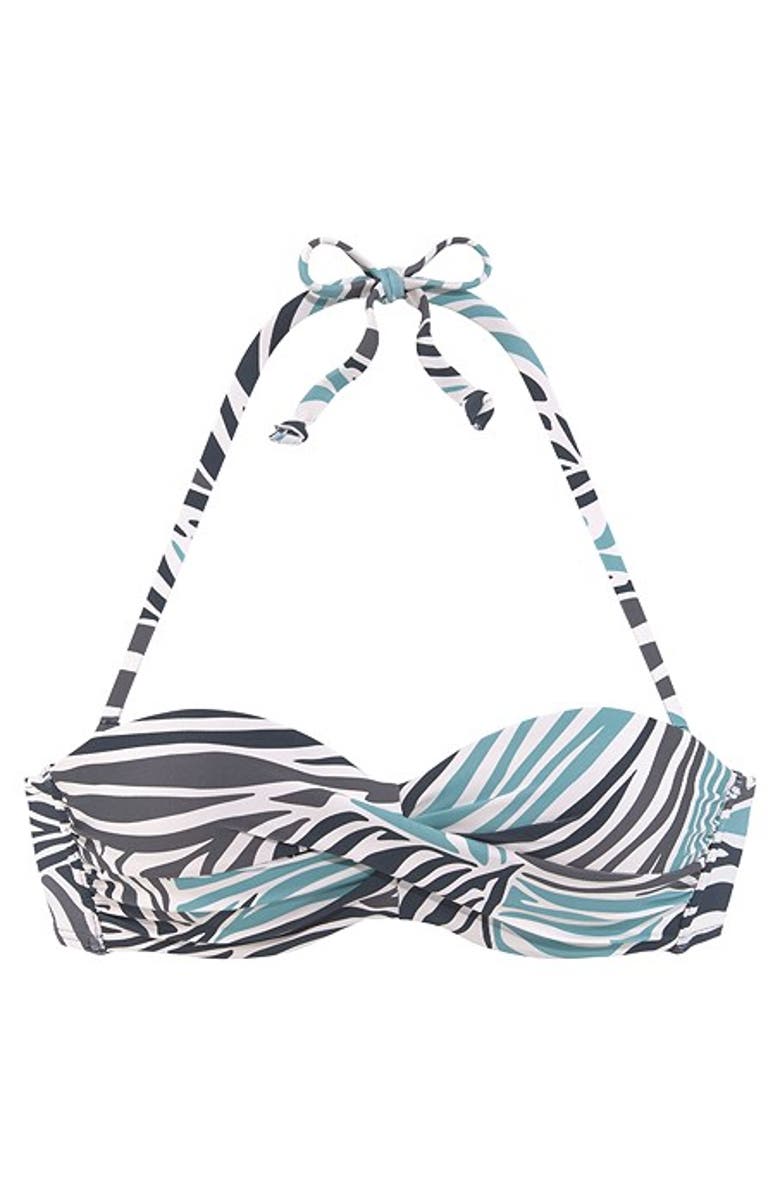 LASCANA Zebra Print Bandeau Bikini Top Size 36B, Alternate, color, Turquoise & Black