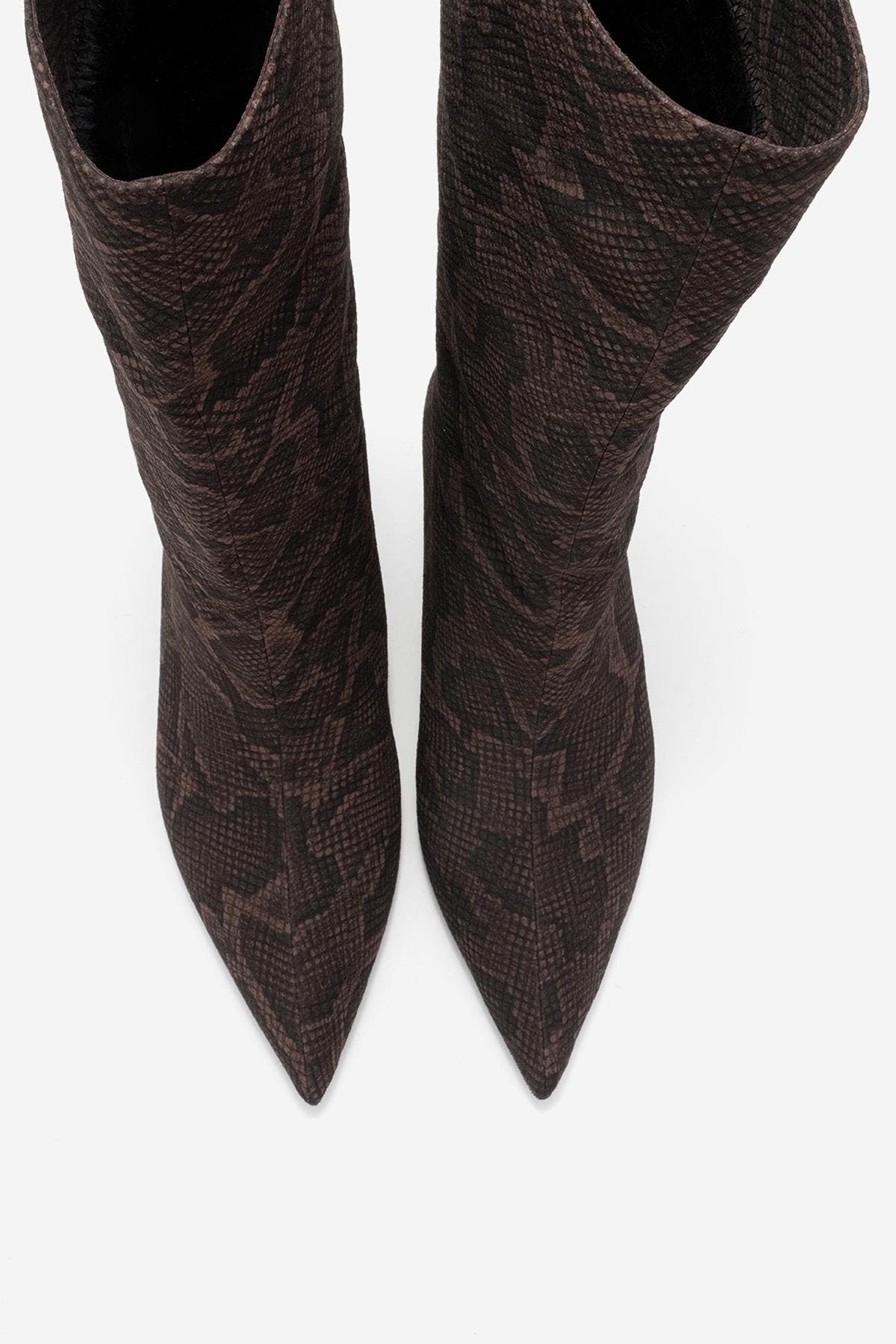 Prologue Shoes Crow Embossed Pointed Toe Boot, Alternate, color, Brown Pattern Faux Leather