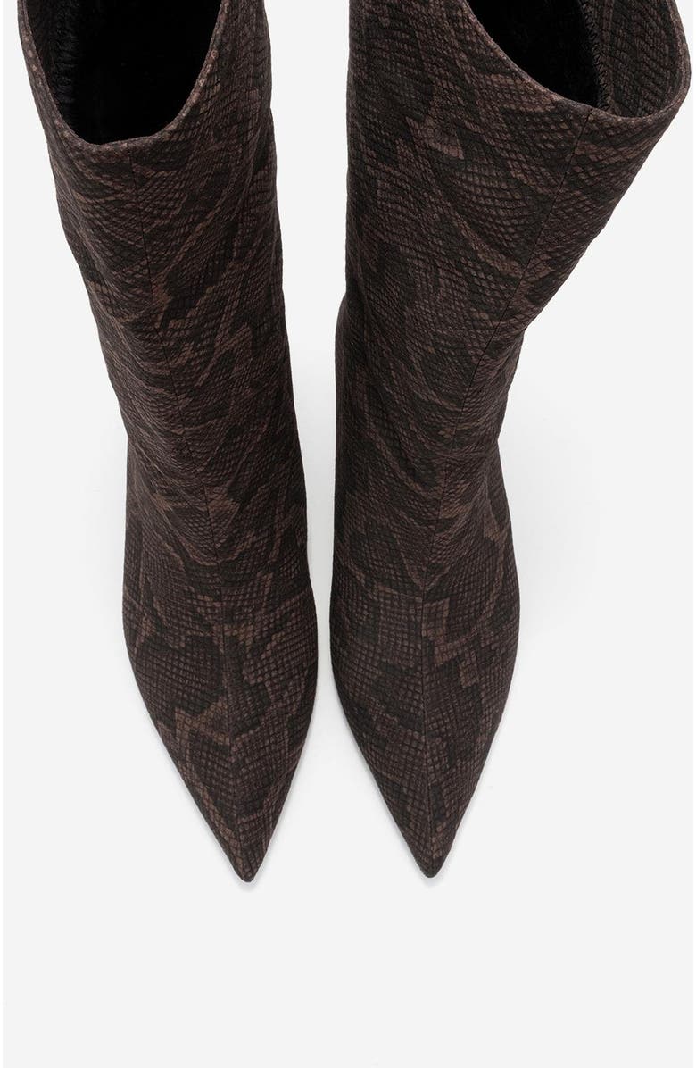 Prologue Shoes Crow Embossed Pointed Toe Boot, Alternate, color, Brown Pattern Faux Leather
